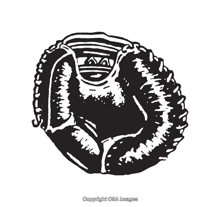 Vintage Black and White Baseball Mitt Line Art Illustration
