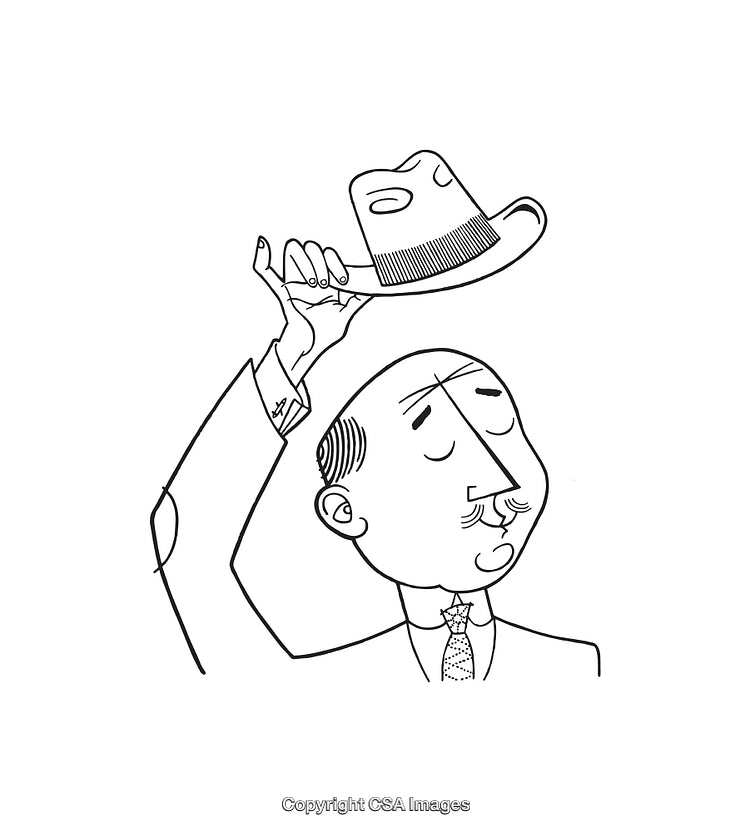 Black and White Line Art of a Gentleman Greeting With a Hat