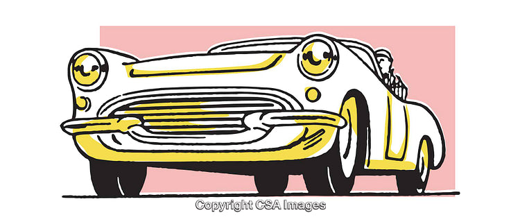Retro Style Illustration of a Vintage Convertible Car with Dynamic Perspective