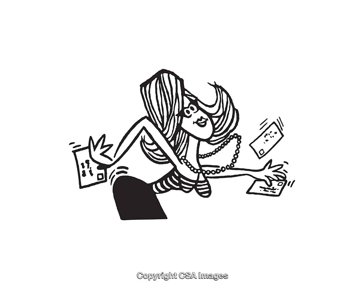 Playful Cartoon Drawing of a Lively Stylish Woman in Action