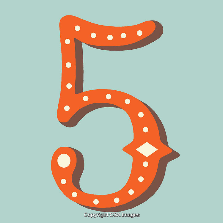Retro Styled Orange Number Five with Circular Patterns on Light Background