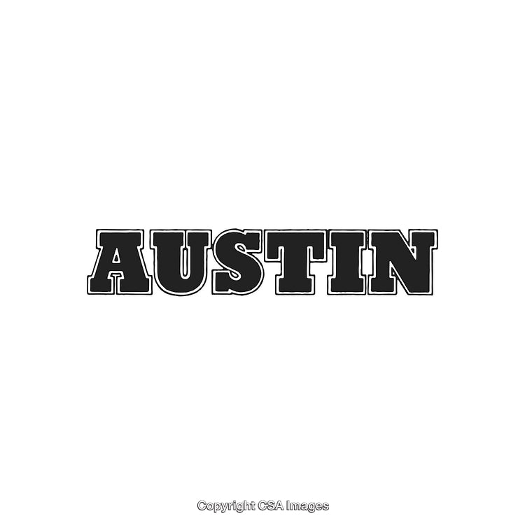 Vintage Typography Featuring Bold Text of 'Austin' with Block Letter Design on White