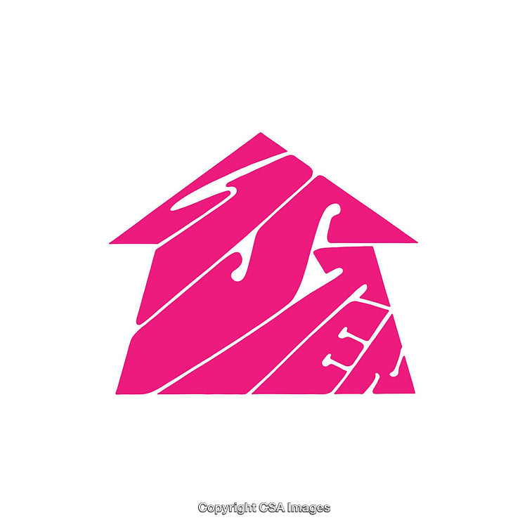 Pink Abstract House Icon With Stylish Geometric Wave Design
