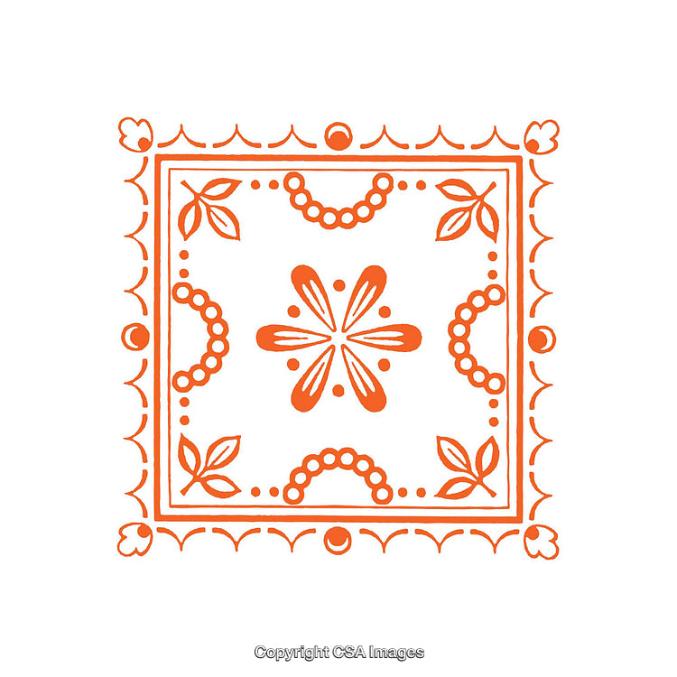 Floral Orange Tile Design with Geometric Symmetry and Patterns