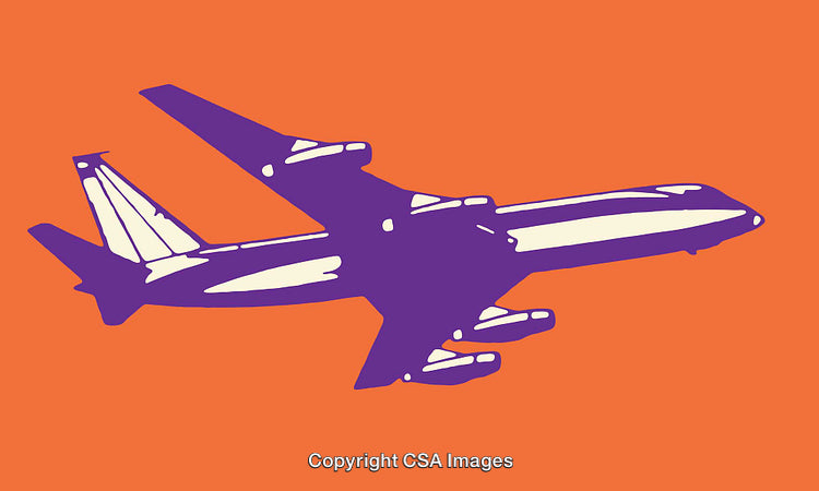 Vibrant Orange and Purple Airplane Line Art Illustration in Minimalist Style