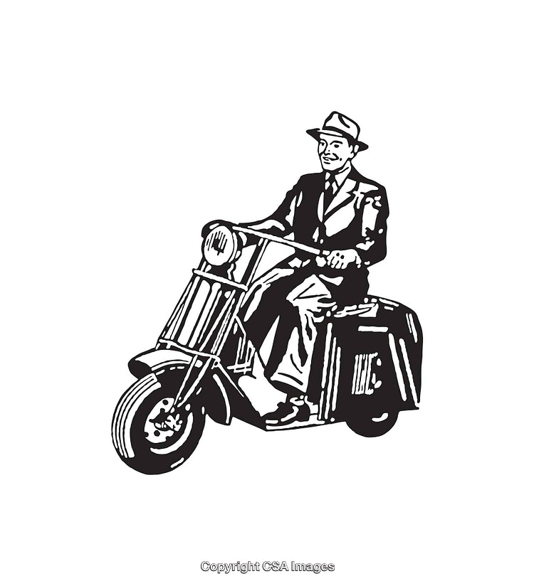 Vintage Illustration of a Gentleman Riding a Classic Scooter