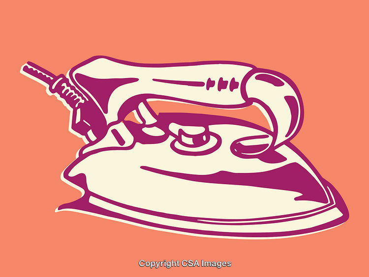 Vintage Iron in Bold Line Art Illustration on Orange Background