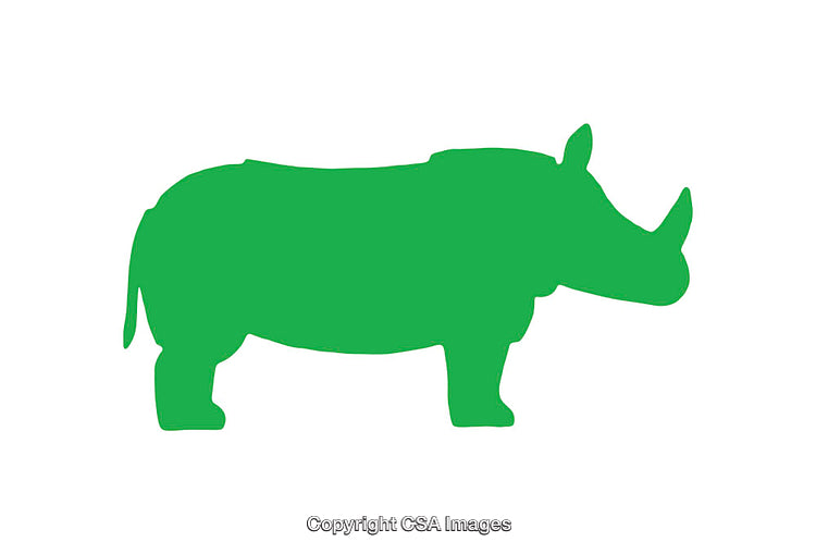 Green Silhouette of Rhinoceros on White Background with Artistic Appeal