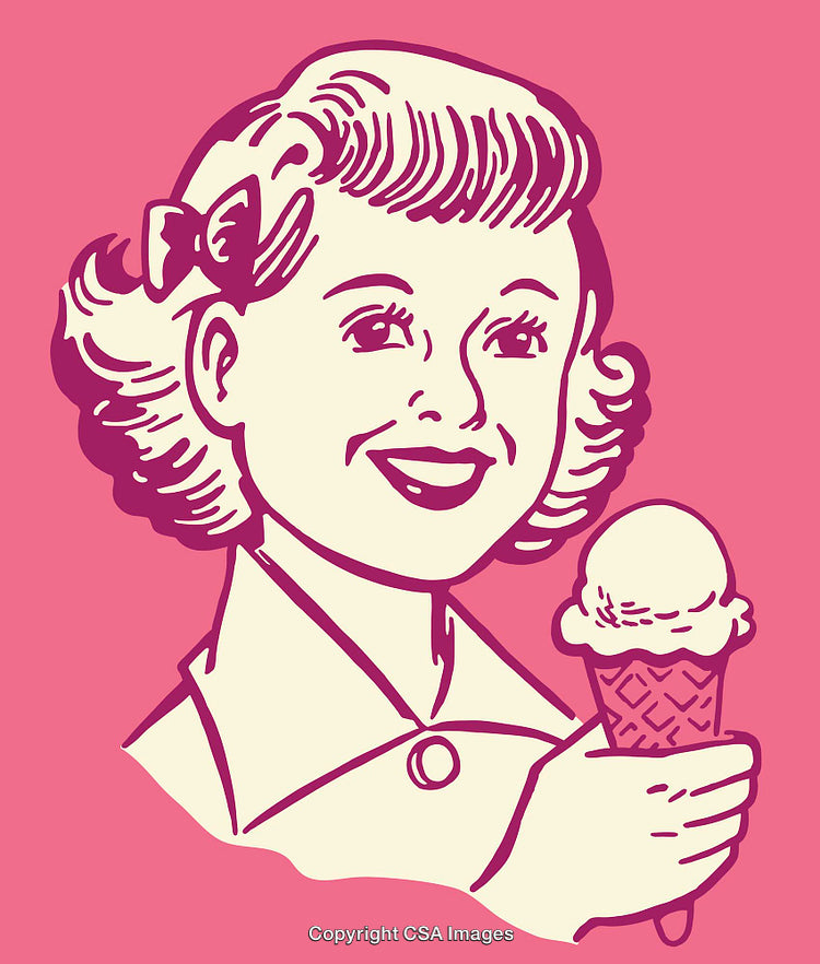 Retro Inspired Drawing of a Smiling Girl Holding an Ice Cream Cone