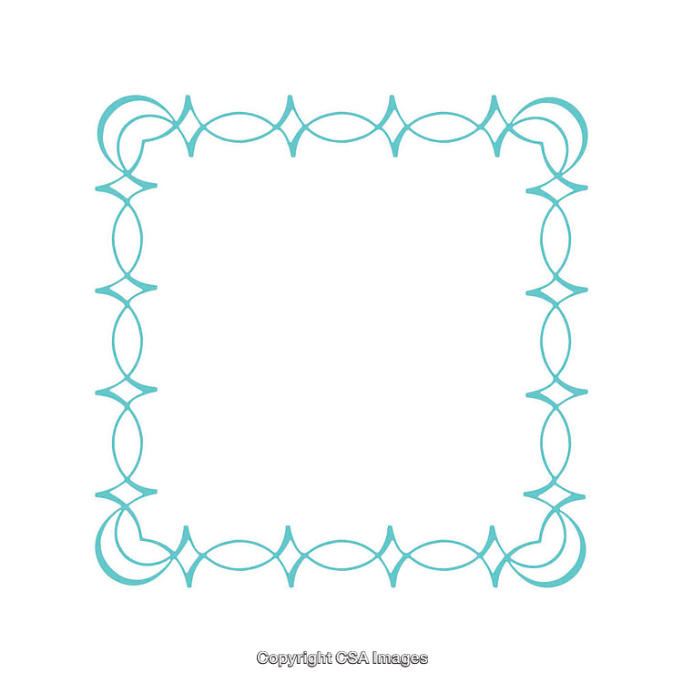 Geometric Turquoise Border Design with Symmetrical Patterns on White Background