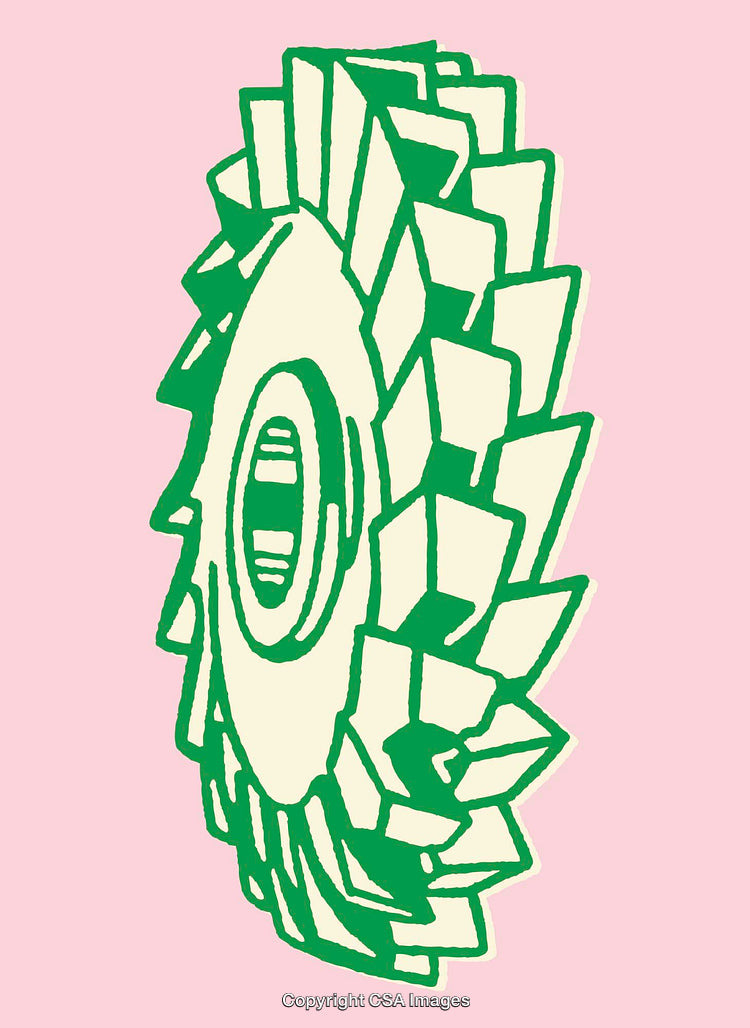 Green Line Art Wheel Design with Geometric Shapes on Pink Background
