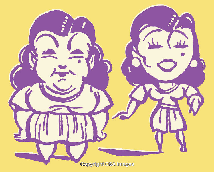 Playful Line Art of Two Women with Contrasting Expressions