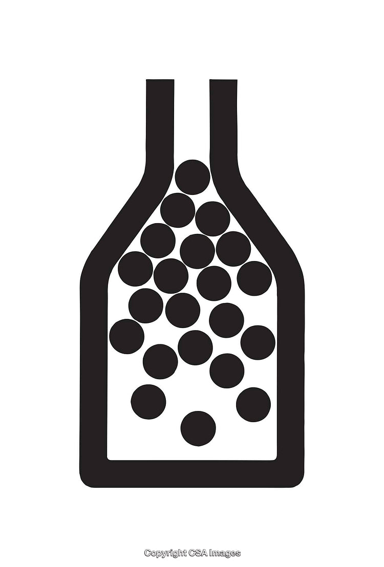 Black and White Icon Depicting a Bottle with Spheres Inside