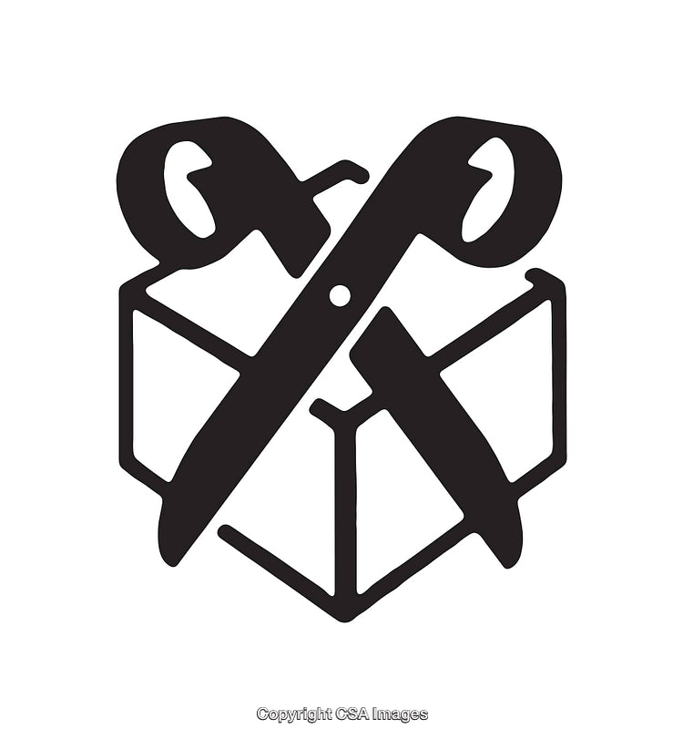 Minimalistic Black and White Line Art of a Box with Scissors