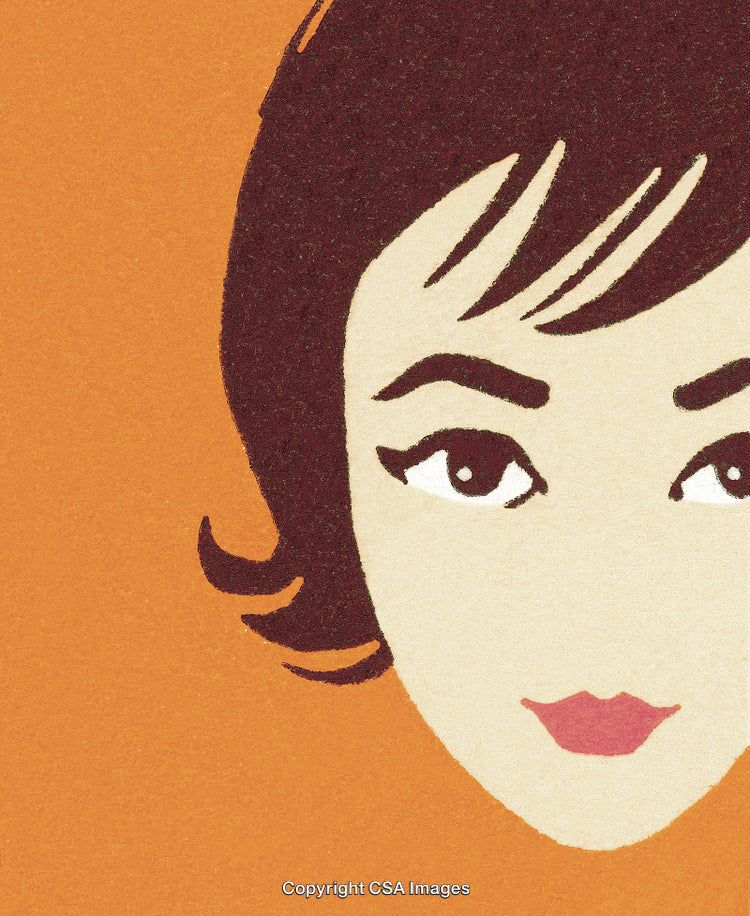 Stylized Portrait of a Woman with Artistic Design on Orange Background