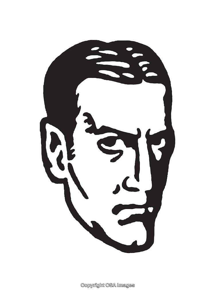 Black And White Illustration of a Serious Male Face Line Drawing