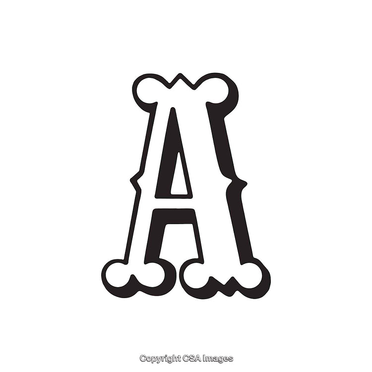Black Ornate Decorative Letter A with Stylish Borders on White Background