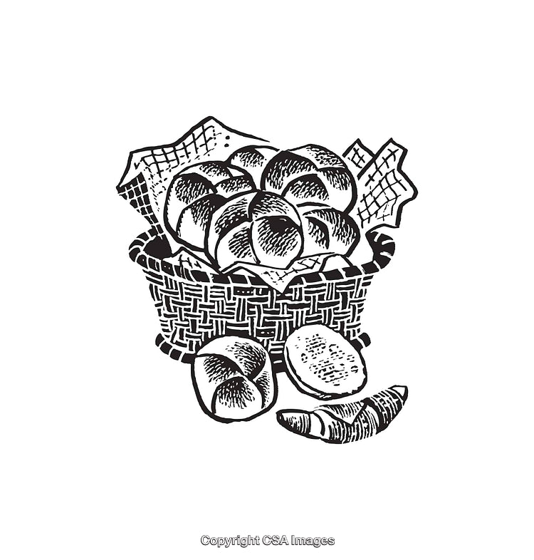 Black and White Line Art of Bread Basket Illustration