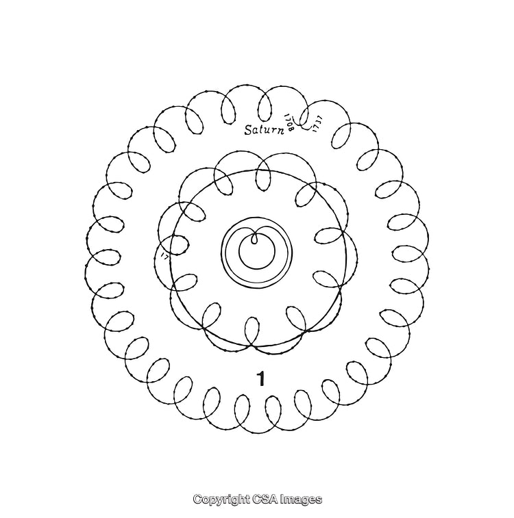 Historical Diagram of Saturn's Orbit in Black-and-White Circular Illustration