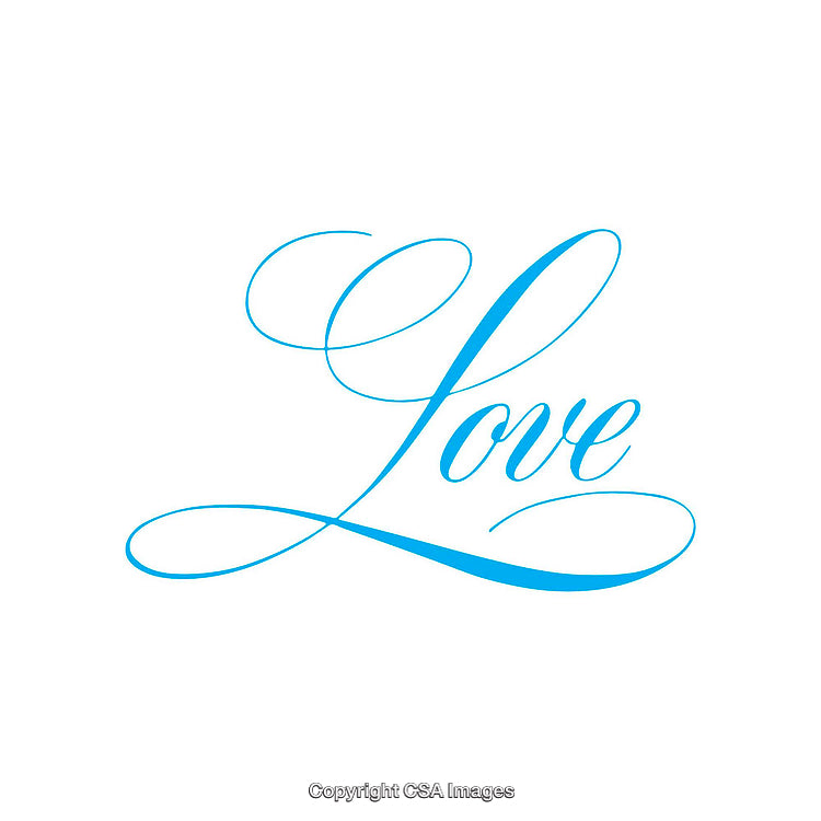 Elegant Script Typography of the Word Love in Blue on White Background