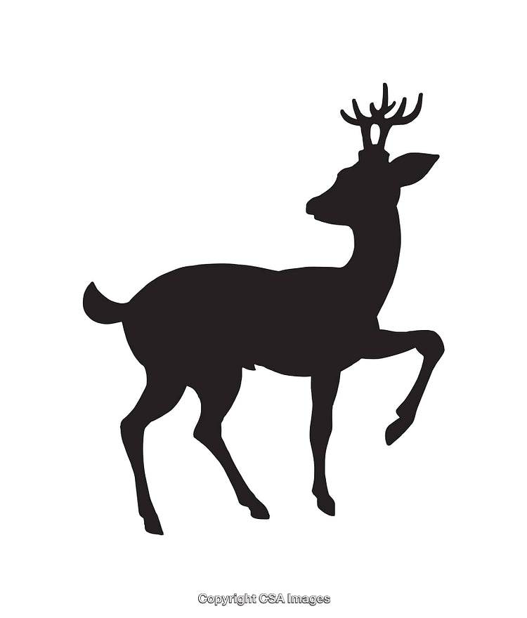 Black and White Silhouette of a Deer with Antlers in Profile View