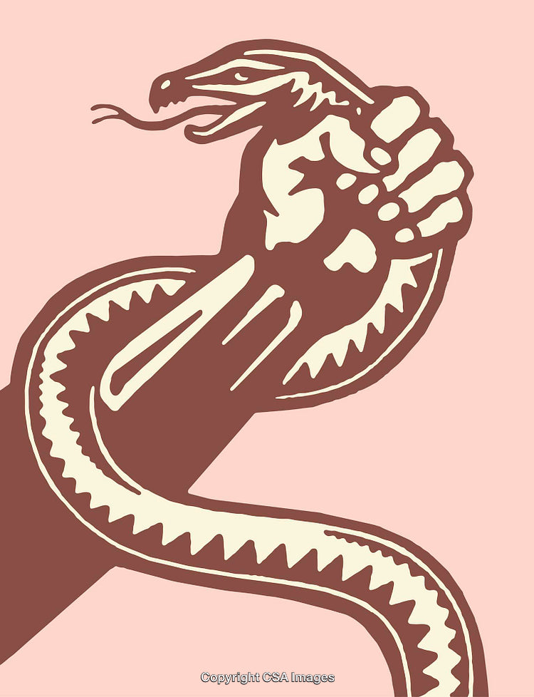 Symbolic Depiction of Strength Featuring Hand and Coiled Serpent Artwork