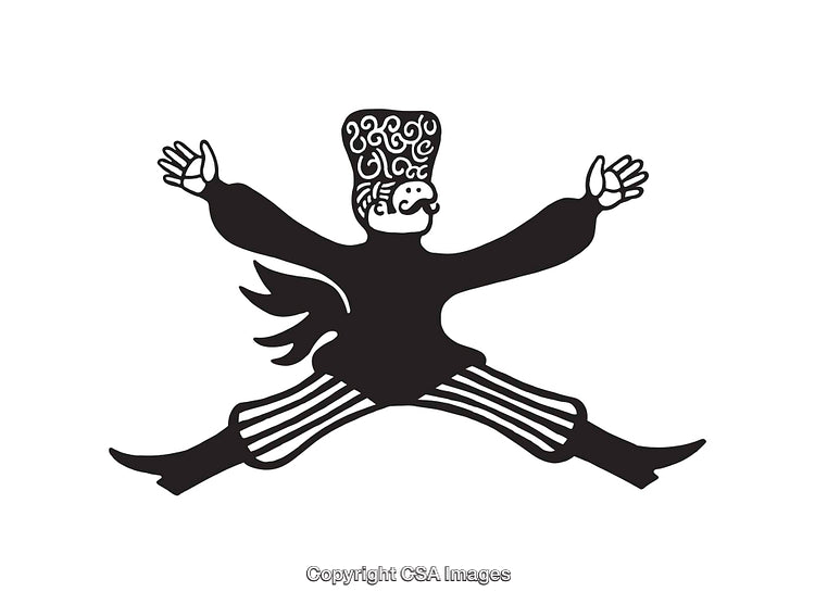 Traditional Folk Dance Pose Illustration in Stylized Line Art Design