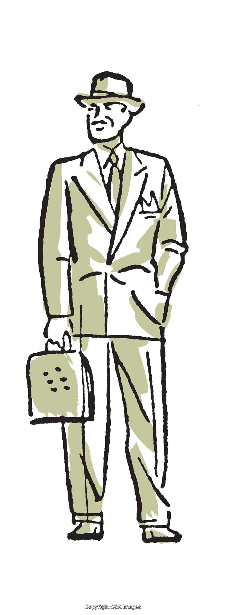 Stylized Illustration of a Businessman in a Hat Holding a Briefcase