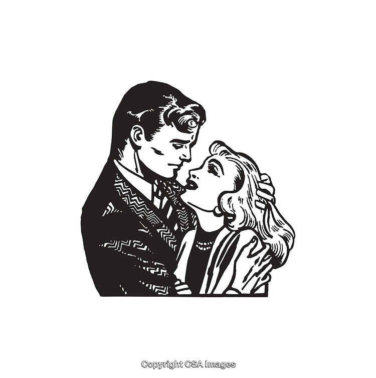 Romantic Black And White Illustration of a Loving Couple Embracing