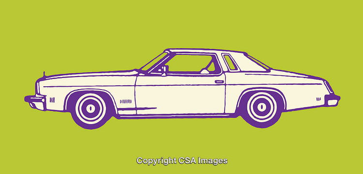 Vintage Line Art Illustration of a Classic Coupe Car on a Green Background