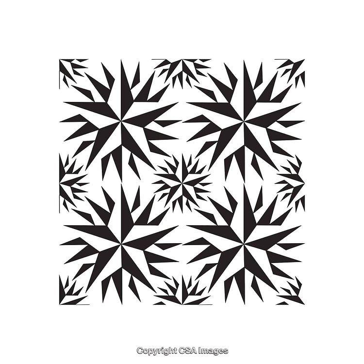 Abstract Black-and-White Pattern with Geometric Shapes and Star-Like Motifs