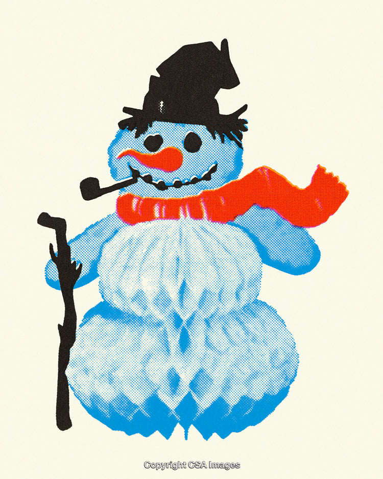 Illustration of Festive Snowman with Hat, Scarf, and Pipe - Winter Holiday Decor