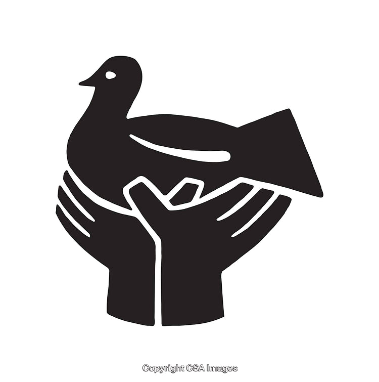 Hands Holding a Dove, Representing Peace and Protection, Black and White Icon
