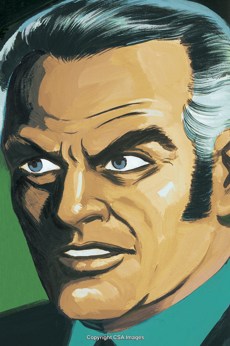 Vintage Illustration of Serious Man with Intense Expression and Bold Style