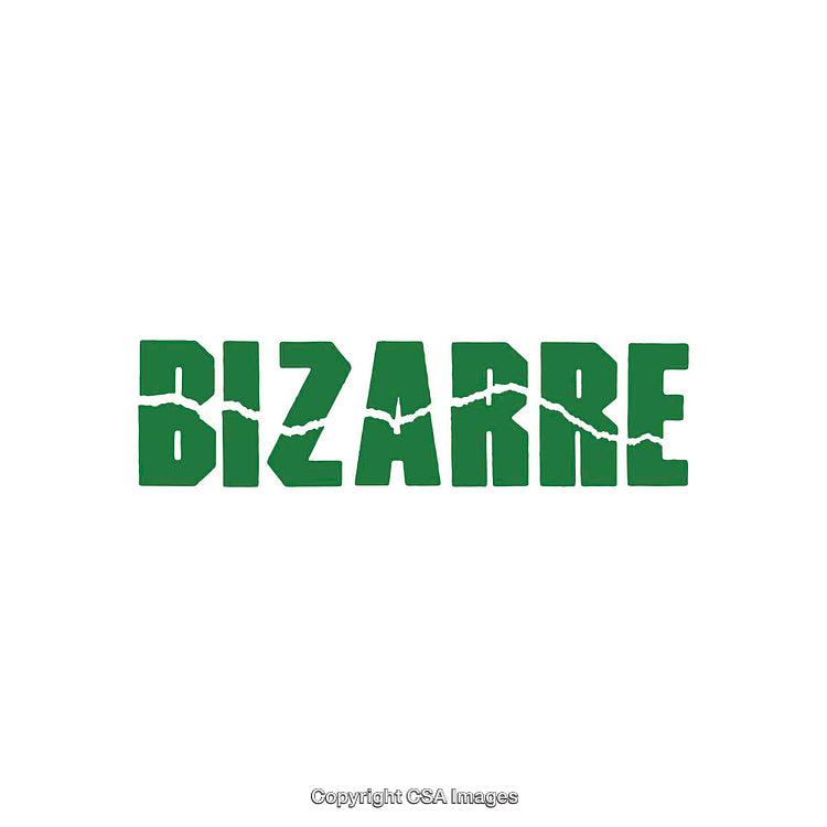 Green Stenciled Word Bizarre With Cracked Texture on White Background