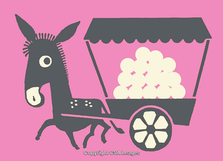 Colorful Line Art of Donkey Pulling Cart Loaded With Spheres