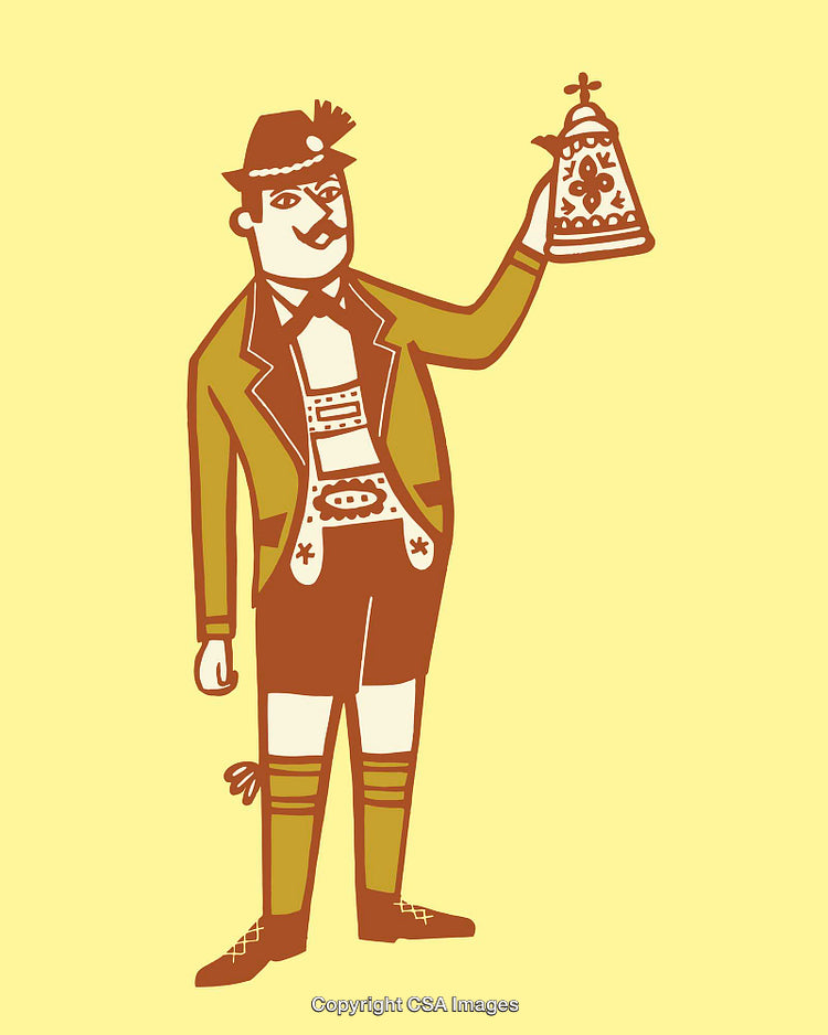 Illustrative Bavarian Character With Traditional Attire and Beer Stein in Hand