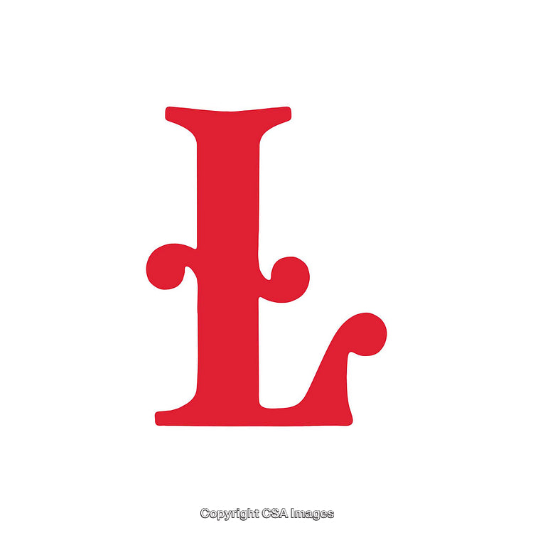 Elegant Red Decorative Letter L Displayed on White Background