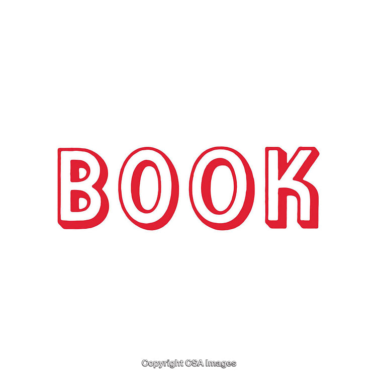 Red Text Illustration of the Word 'Book' on White Background