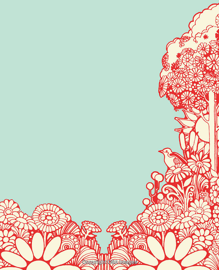 Floral Line Art Illustration With Bird on Pastel Background