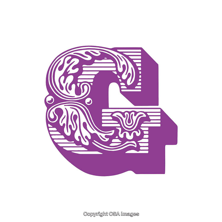 Purple Ornate Letter G with Decorative Flourishes