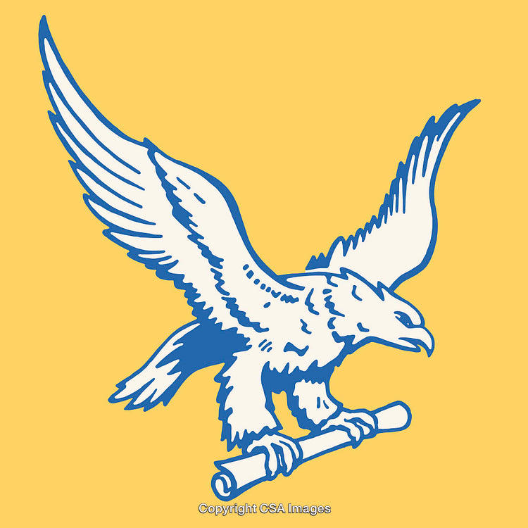 Bold Eagle Drawing with Vibrant Blue on Yellow Background