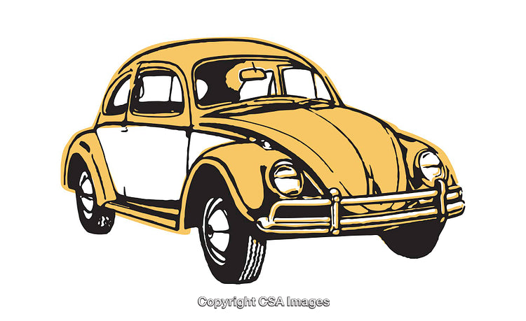Retro Illustration of a Yellow Vintage Compact Car in Stylized Design
