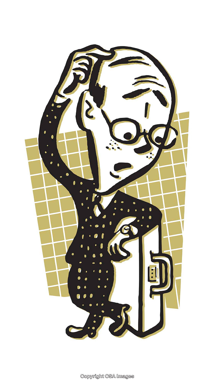 Vintage Illustration of Confused Businessman Scratching His Head in Thought
