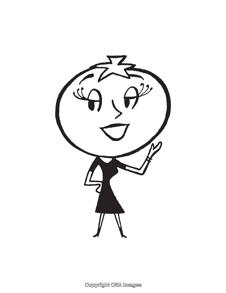 Charming Female Character in Vintage Style Black and White Line Art