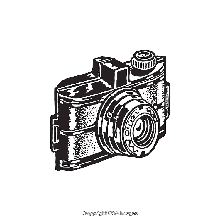 Retro Black and White Line Art of Vintage Camera