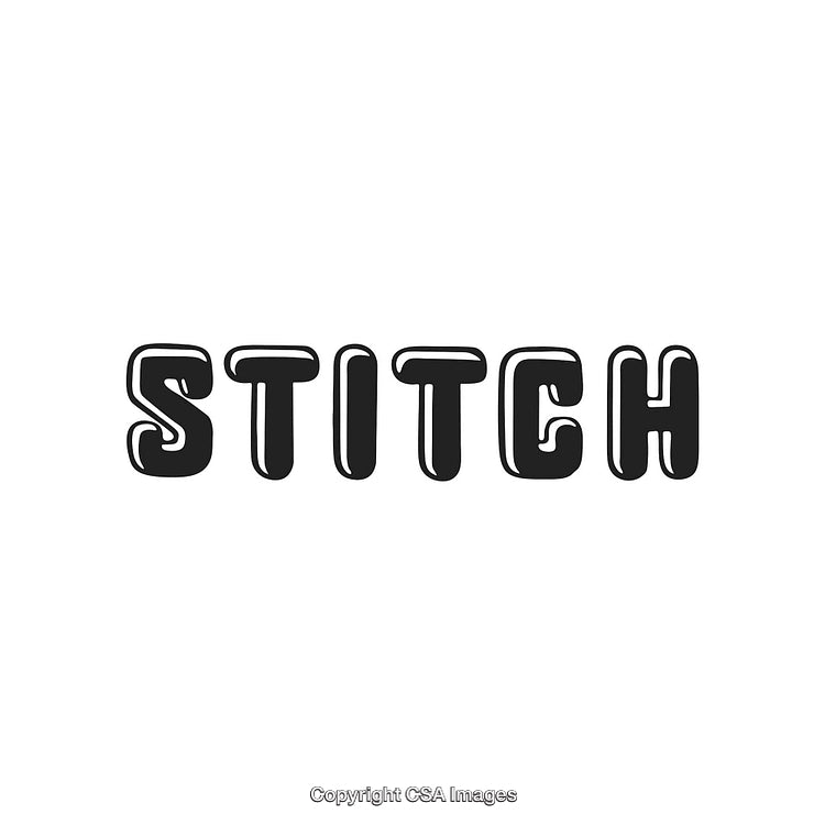 Typography of the Word 'Stitch' in Bold Rounded Font on White Background