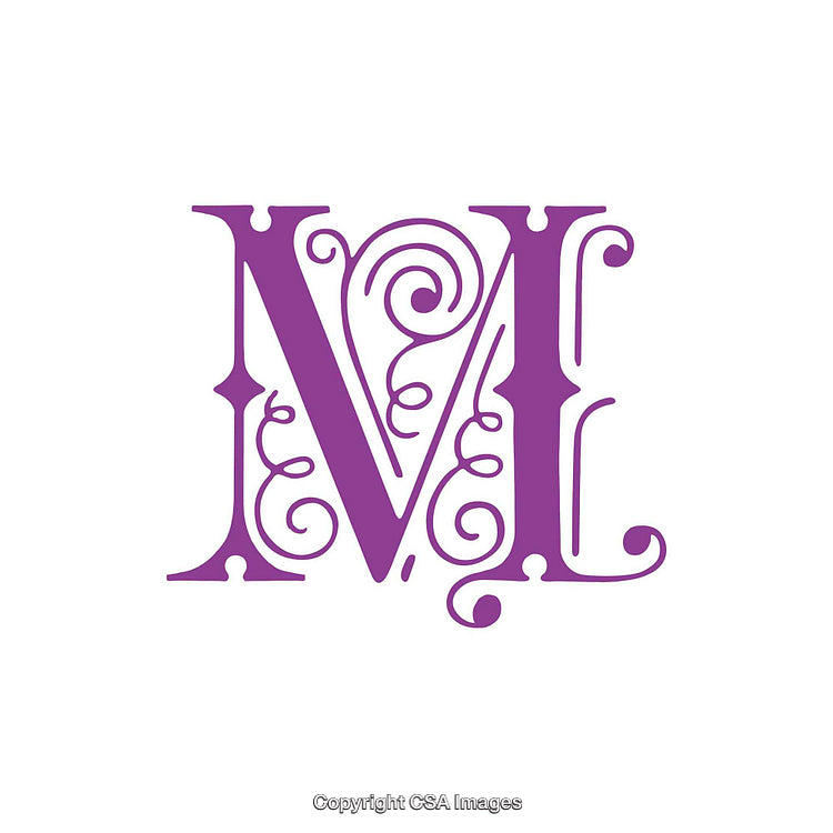 Elegant Purple Ornamental Letter M on White Background Artwork