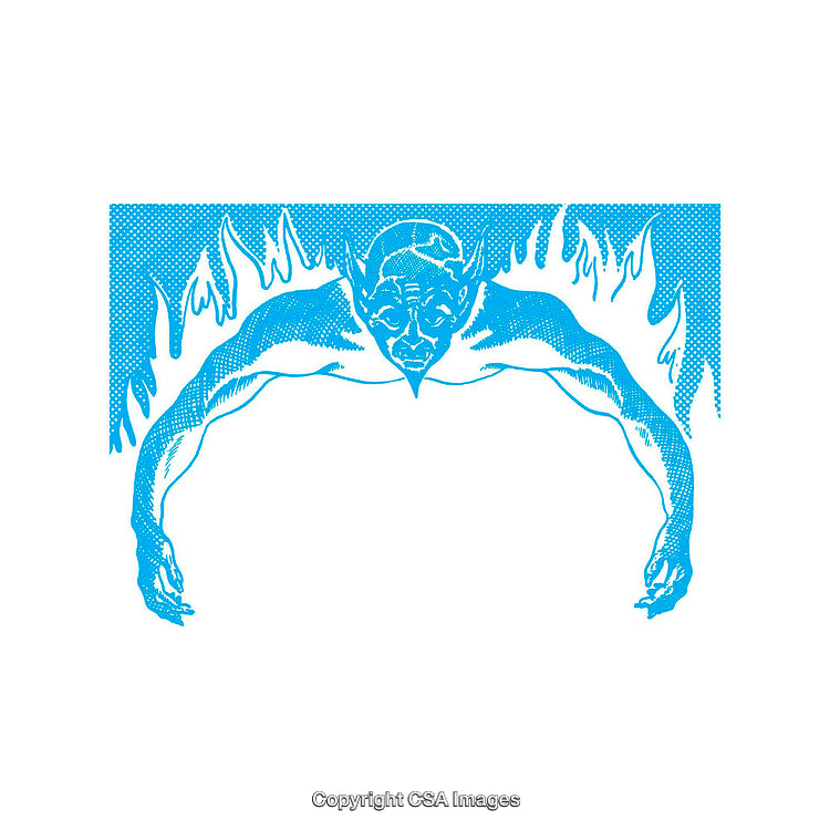 Abstract Illustration of Blue Figure Emerging From Flames