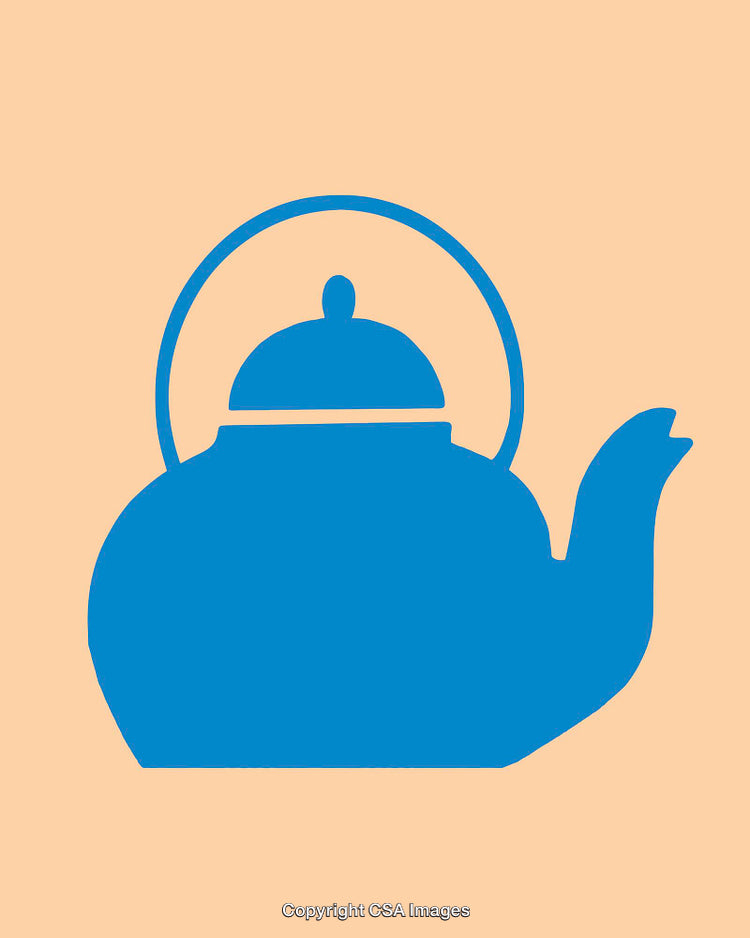 Blue Teapot Silhouette on Beige Background Minimalist Illustration